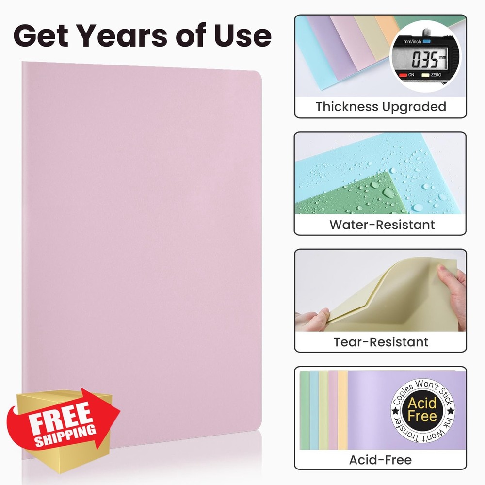 Sooez 6 Pack Plastic Folders with Pockets Pastels