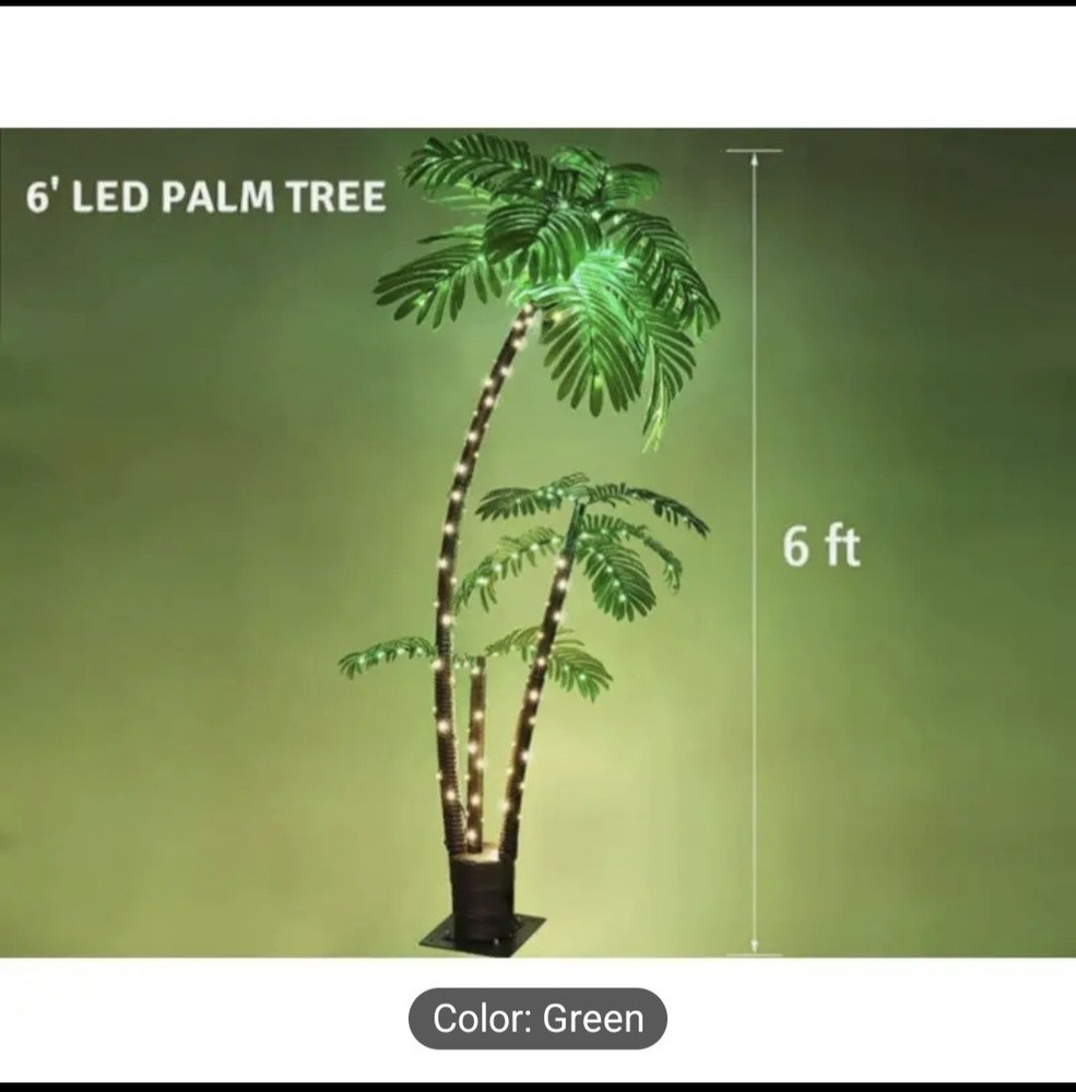 6ft Illuminated Artificial Palm Tree With 8 Lighting Mood. Plug In Power