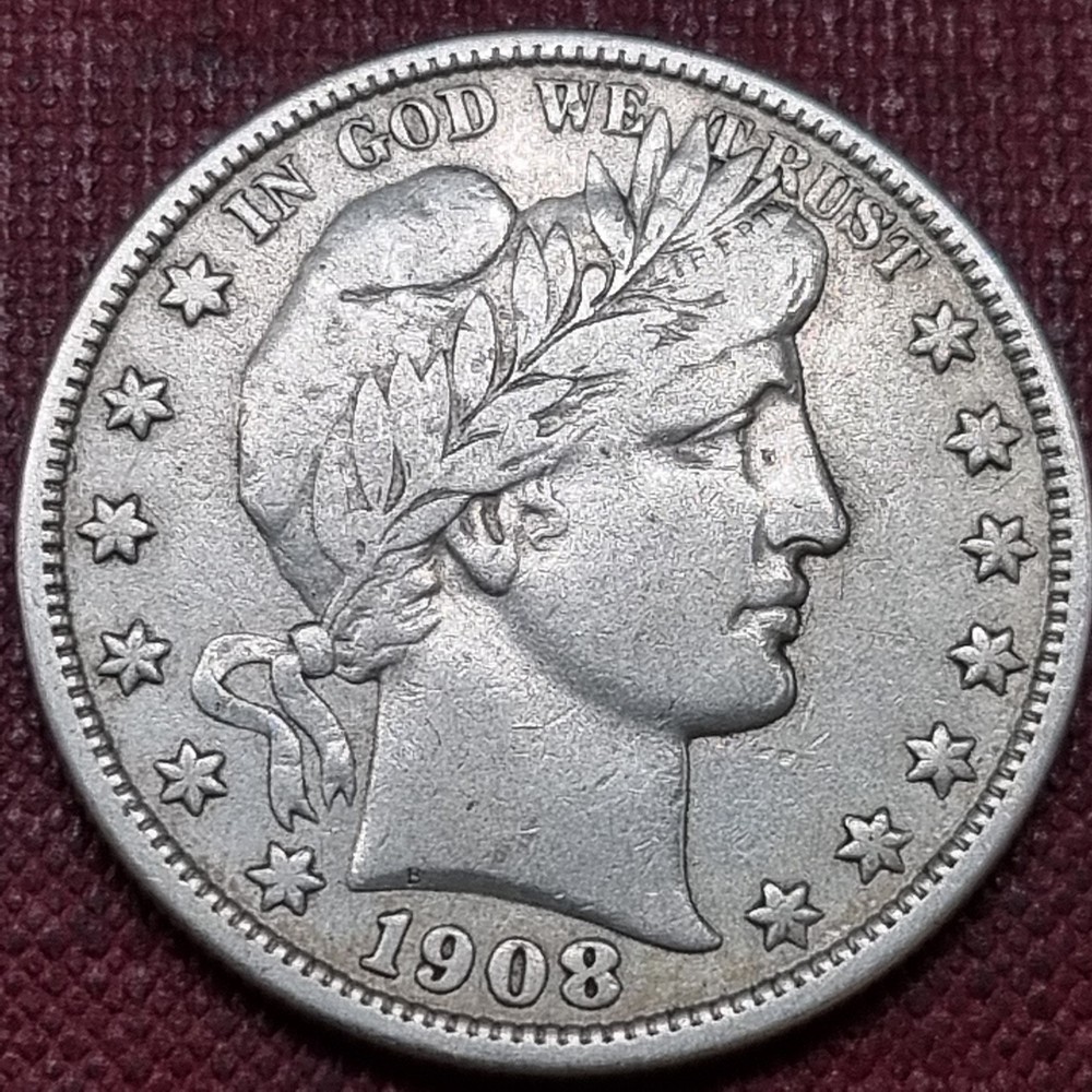 1908 D Barber Half 50c VF - XF #98771
