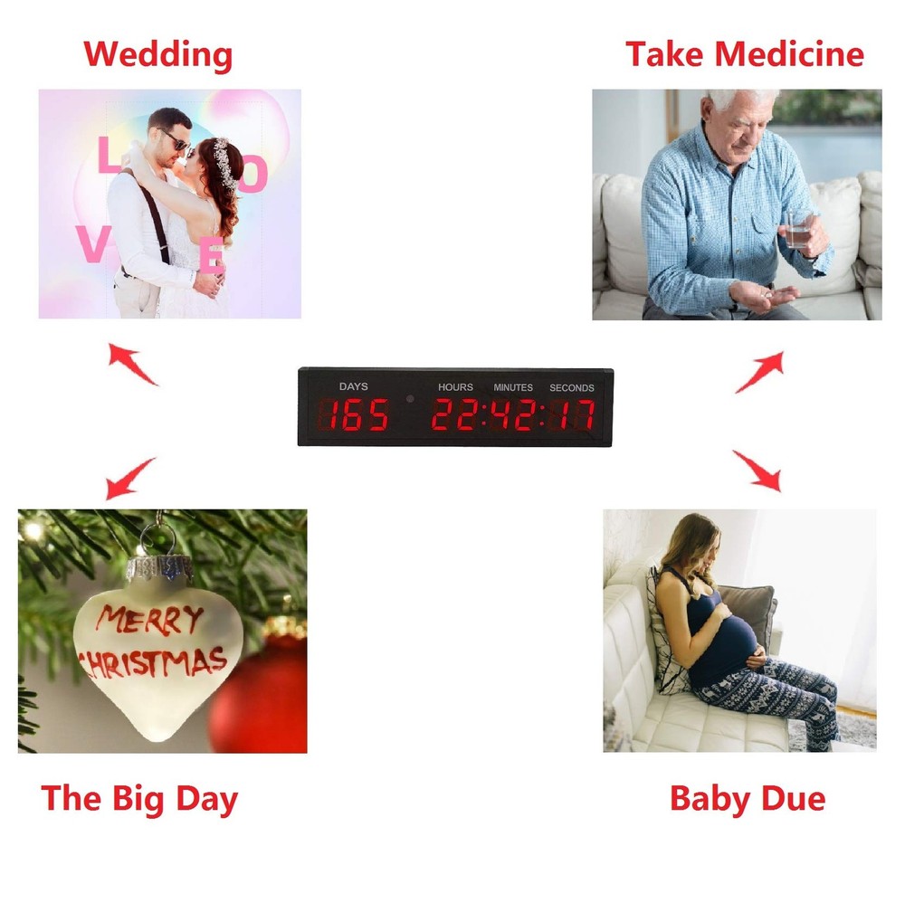 BTBSIGN LED Countdown Clock Safety Event Timer with 1.8inch digital high, Red