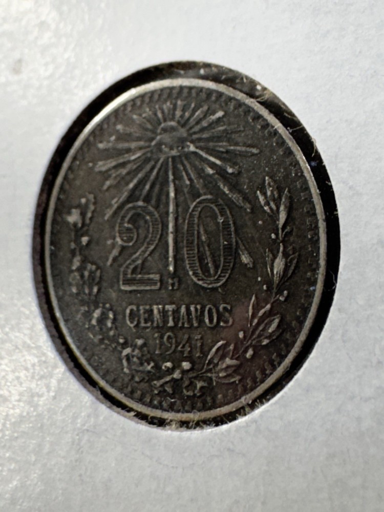 1941 Mexico 20 Centavos Silver Coin