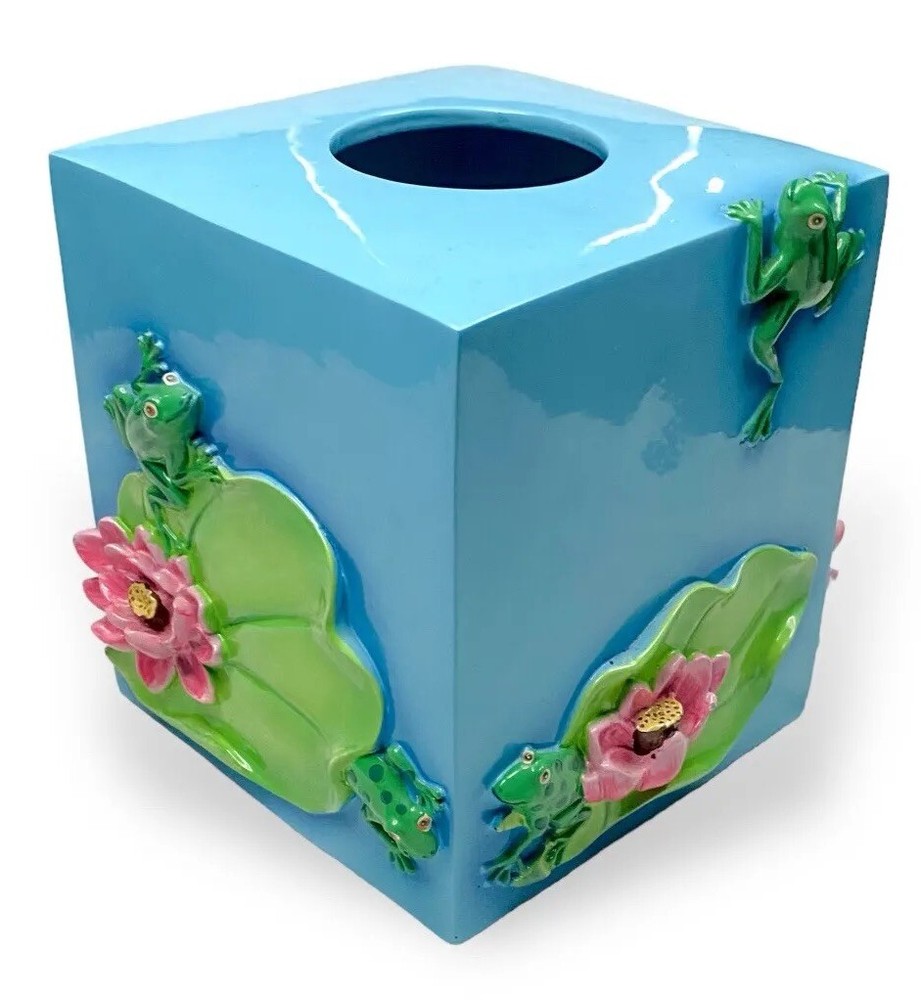 Bed Bath & Beyond Porcelain Tissue Box Cover Blue Lake Ceramic Faience