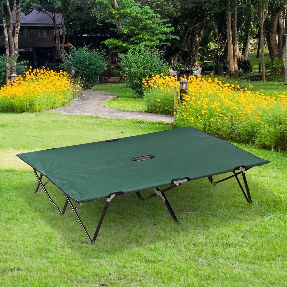 76" Folding Camping Cot Collapsible 2 Persons Bed With Carry Bag Green
