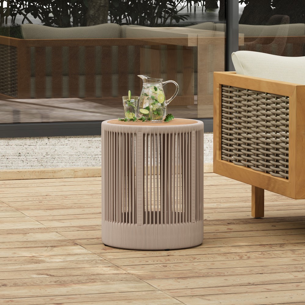 Industrial Coffee and Side Table Set with Rattan Weave, Rustic Decor
