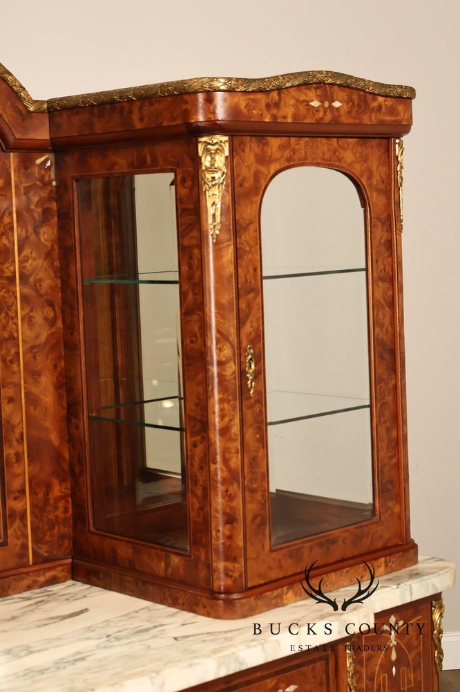 Walnut Marble Top Sideboard With Display Cabinets