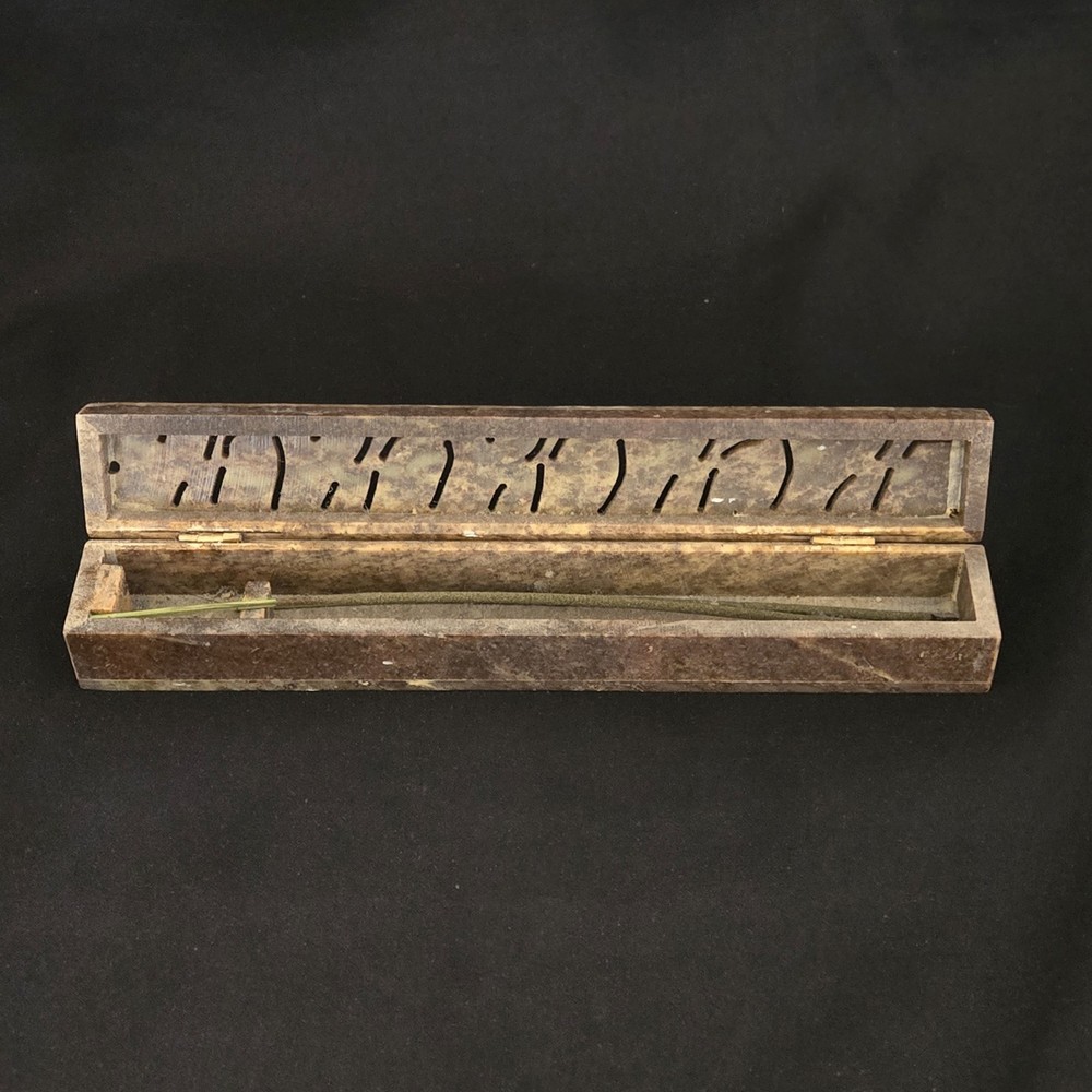 Soapstone Incense Burner Stick Holder Box Hinged Lid 10½" Long Unbranded Issues
