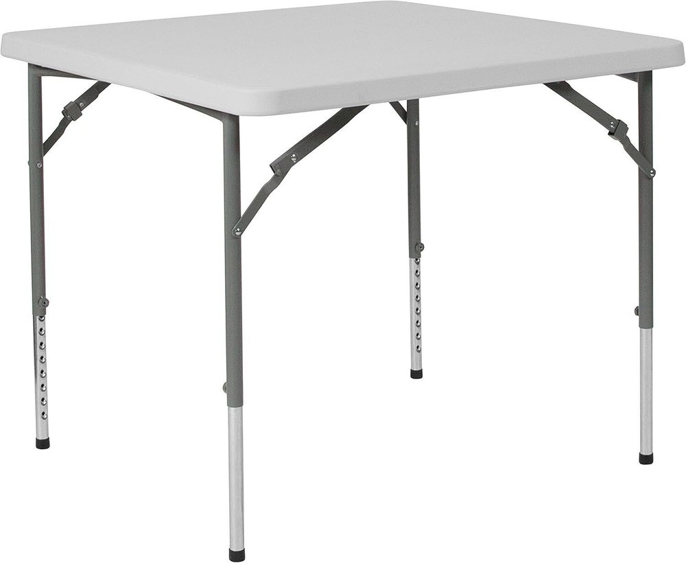Square Height Adjustable White Plastic Folding Table for Home Garden Office US