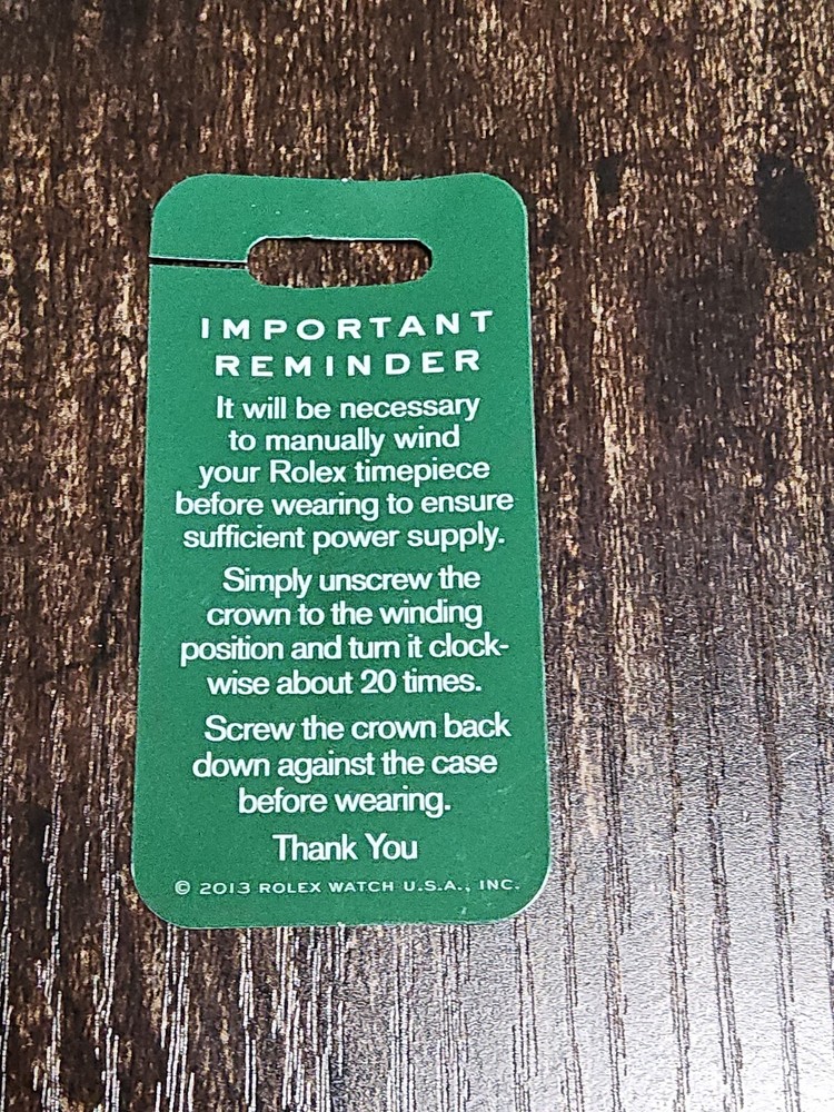 Rolex Important Reminder Tag 2013