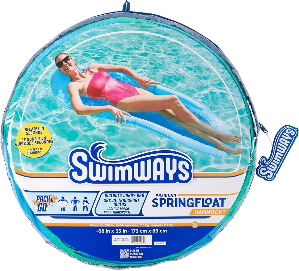 SwimWays Spring Float Original Pool Lounge Chair 1, Hammock Blue