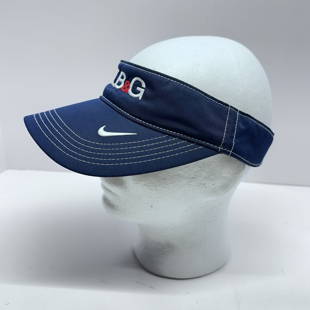 Nike Golf Visor Hat BLB&G Logo Adjustable Golfing Dri-Fit Navy Blue Hook Loop