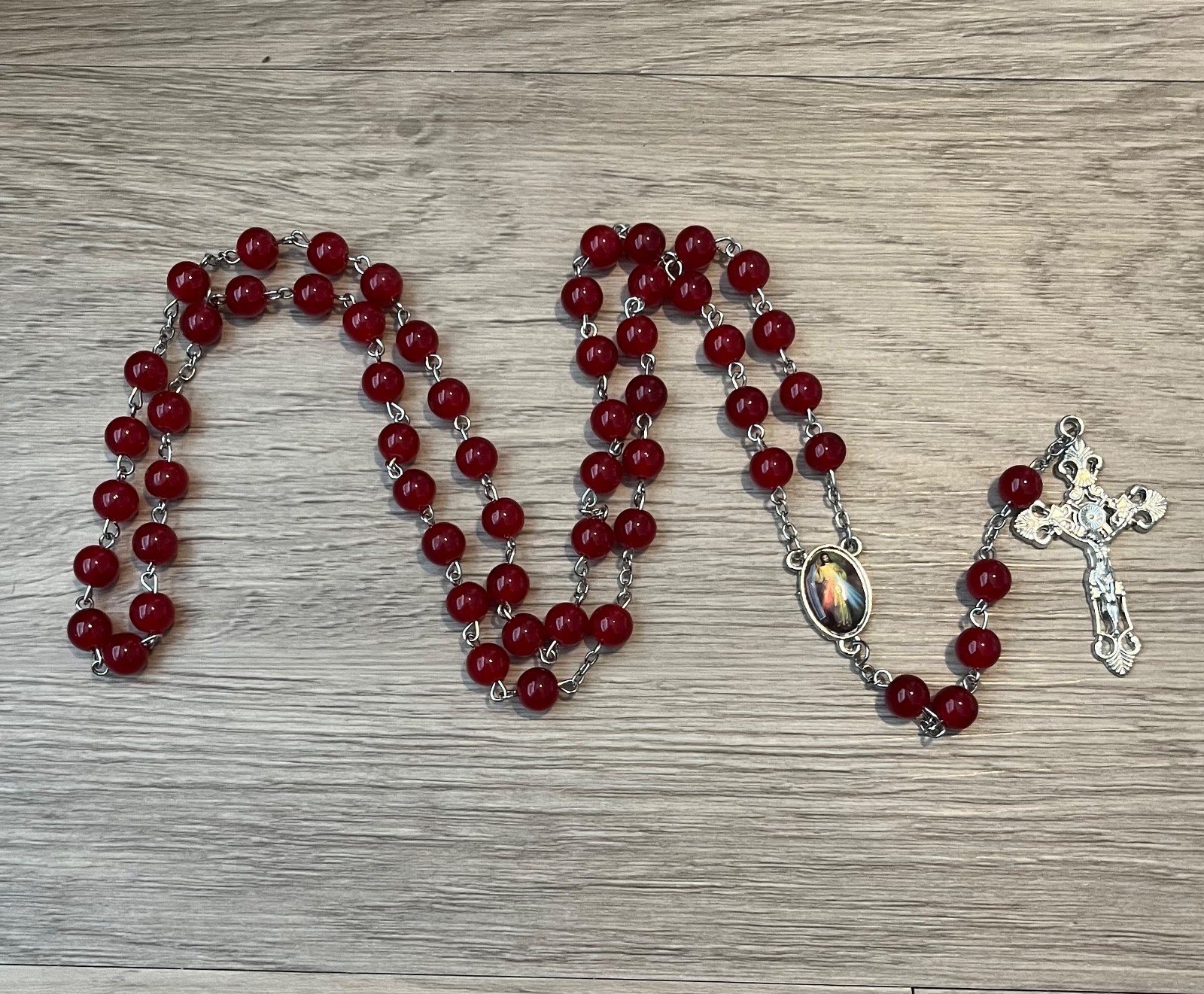 Divine Mercy Rosary W/ Pouch & Card Jesus I Trust in You Catholic