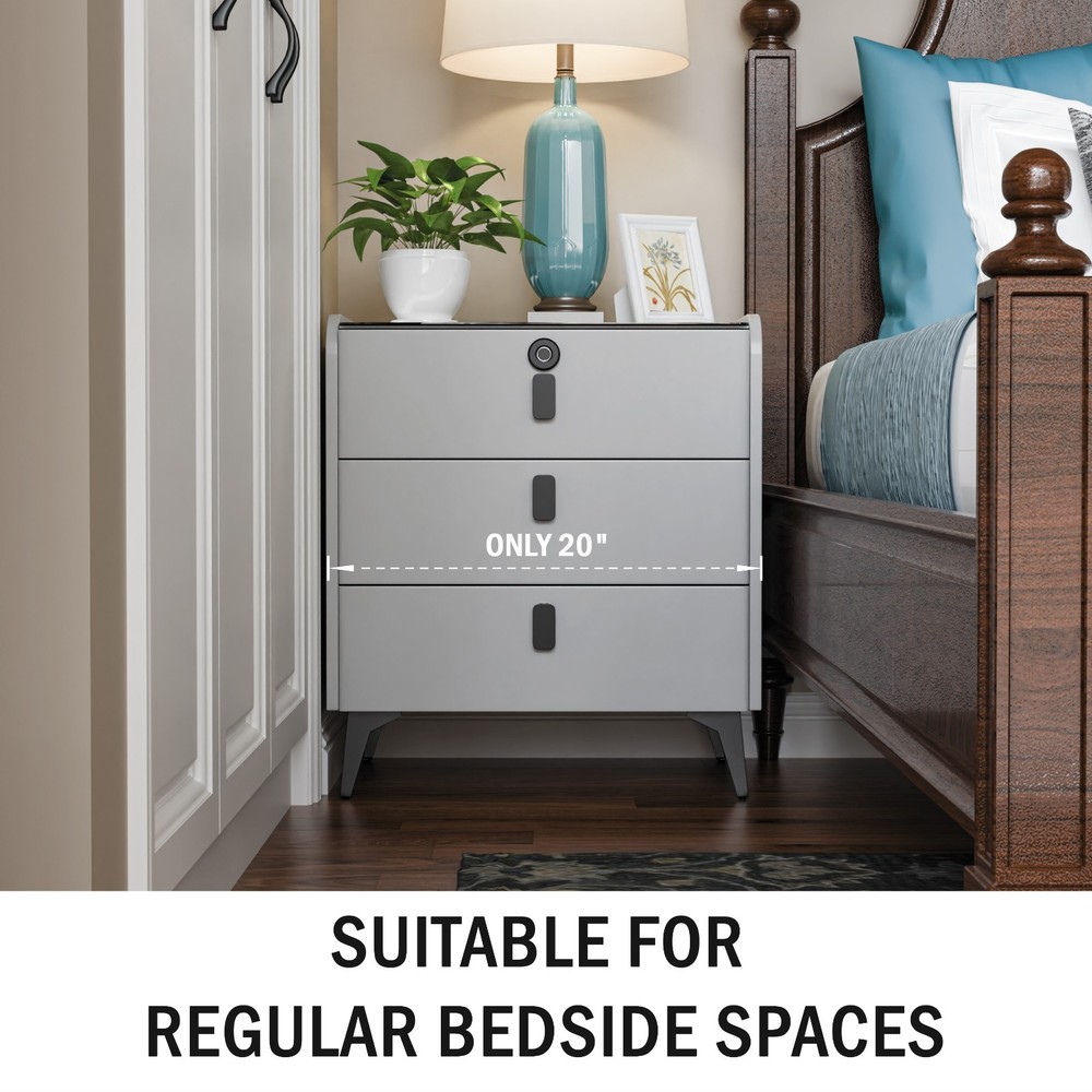 24" Modern Bedroom Smart Bedside Table Fingerprint Unlocking+Bluetooth+Led