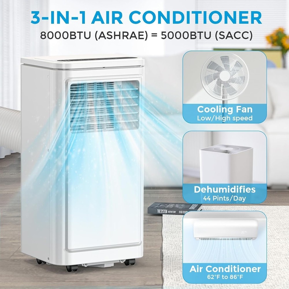 8000 BTU Portable Air Conditioners, 3-in-1 Portable AC Unit for Rooms up to 350