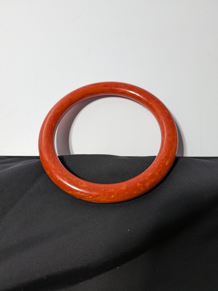 Vintage Marbled Cherry Red & Marmalade Bakelite Bangle