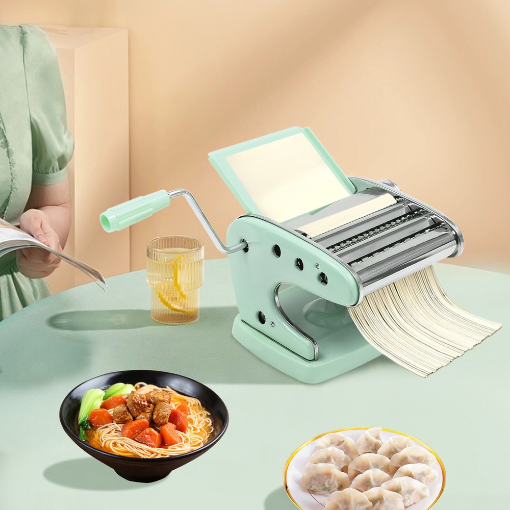 Manual Pasta Maker Machine with Adjustable Thickness Noodle Roller and Cutter