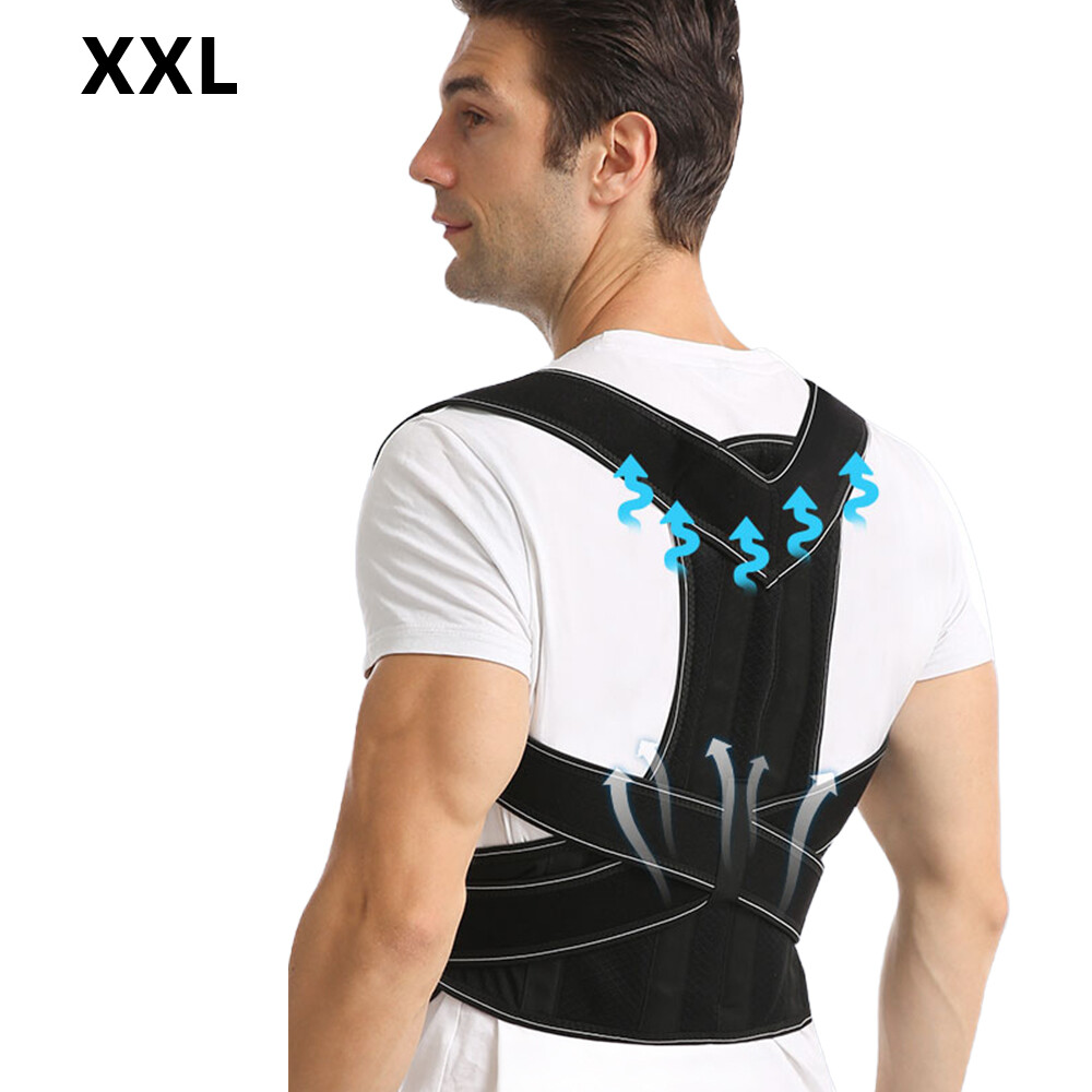 Black Back Support Brace - Ideal for Work/Exercise, Relieves Back Strain