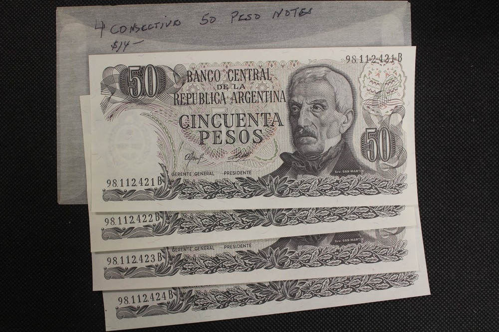 Argentina 4 Consecutive 50 Pesos Notes Group 1