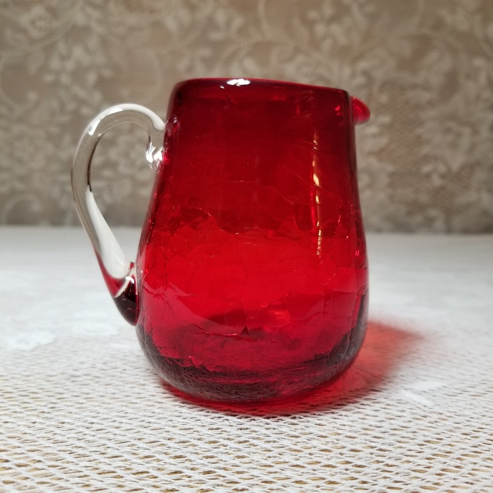 Red Crackle Art Glass Pitcher 3.5"