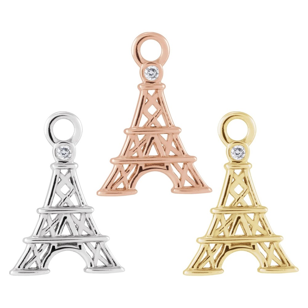 14K Solid Gold Petite Pavé™ .006 CT Natural Diamond Eiffel Tower Dangle