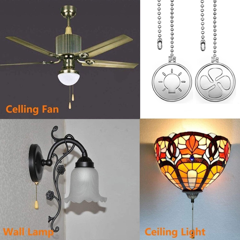 Ceiling Fan Pull Chain Decorative Extension A set of 2 Ornaments Silver