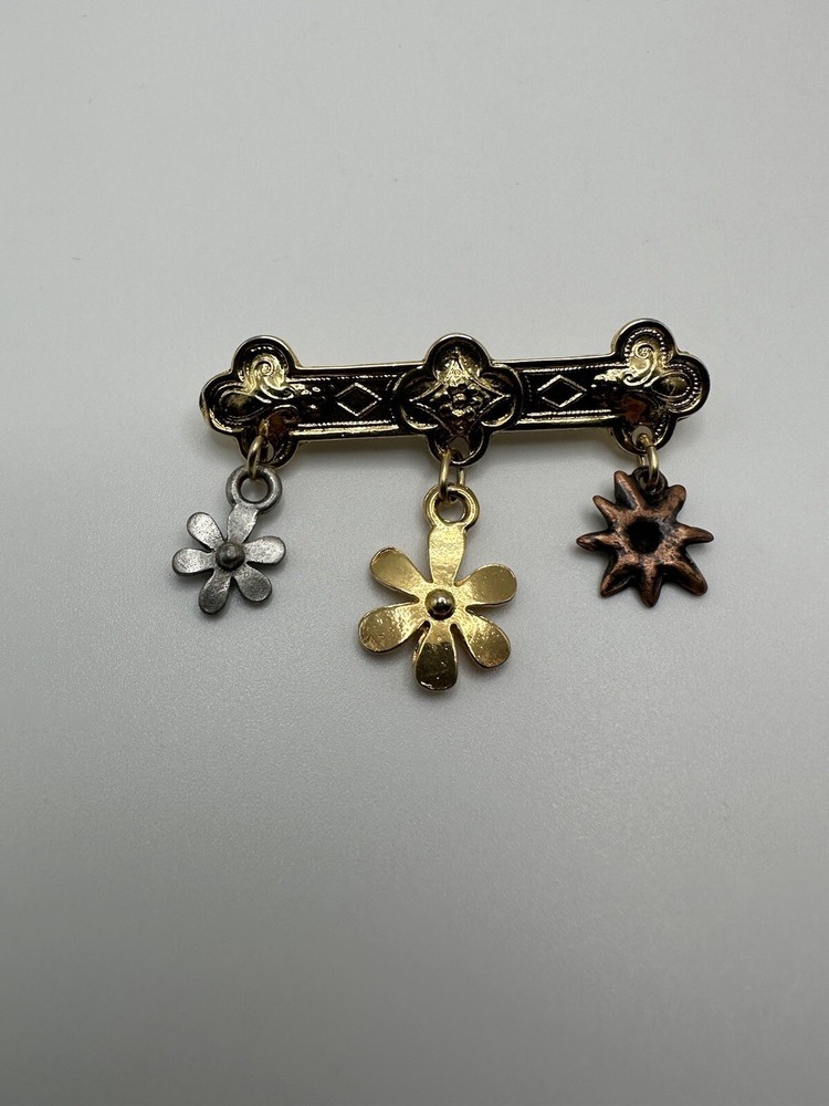 Vintage Multicolored Metal Flower Dangle Brooch 5cm BB1