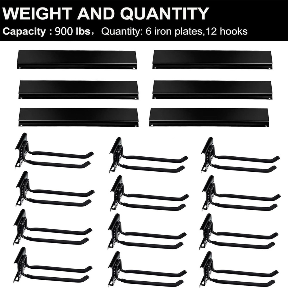Wallmaster Garage Storage Organization Wall Mount, 12Hook+6Panel, Black