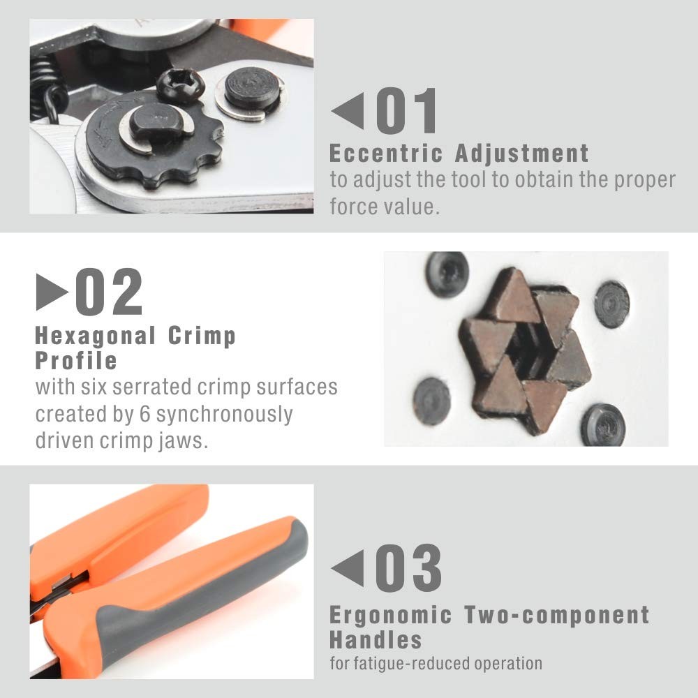iCrimp Wire Ferrule Crimping Tool, Hexagonal Crimp Profile, Orange