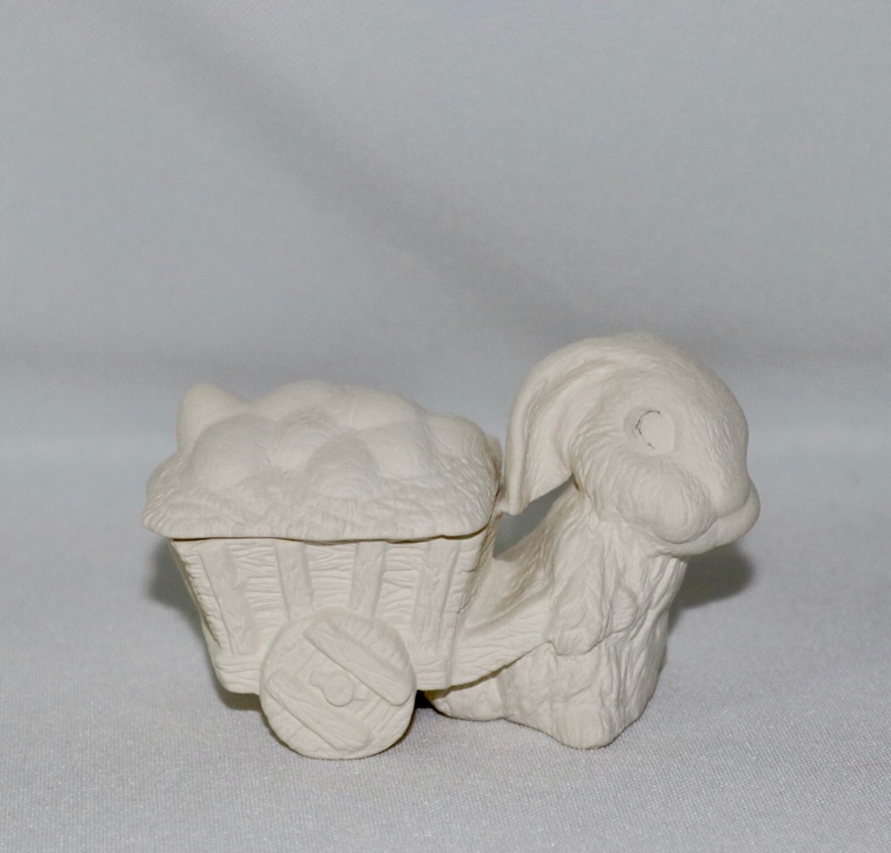 Ceramic Trinket Box With Lid ~ Easter Bunny Wagon ~ Ready To Paint