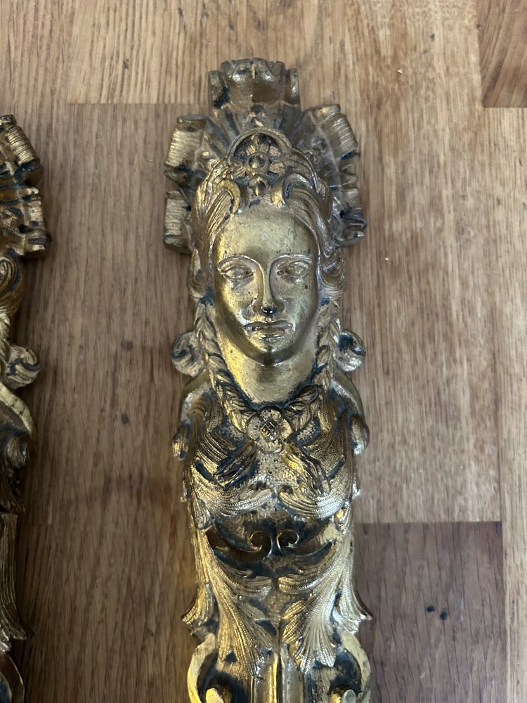 2 Antique Ormalu Bronze Caryatid Victorian