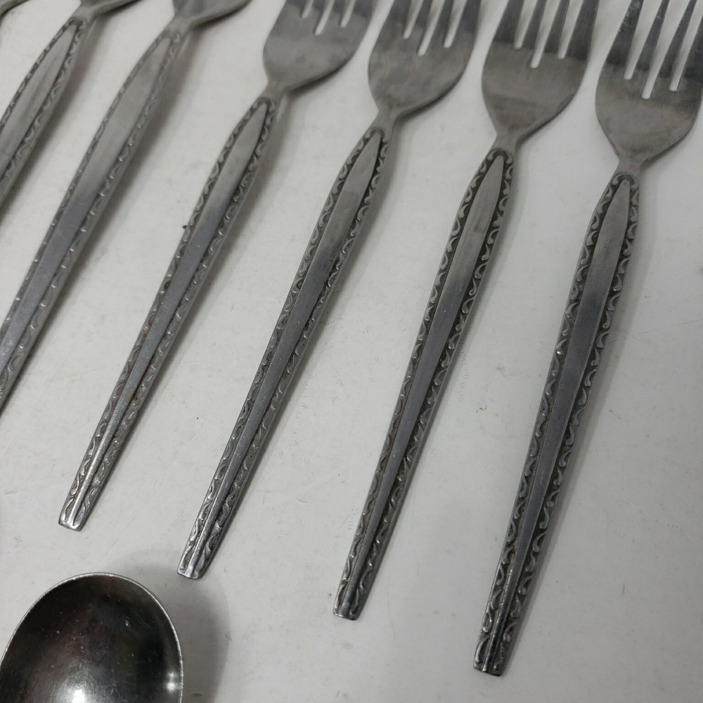 Rogers Stainless ENSENADA Korea Flatware Silverware Scroll Black Accent MCM 15pc