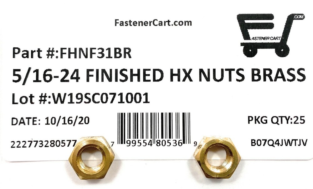 (25) 5/16-24 Brass Finished Hex Nuts - Fine Thread - Solid Brass (25 Pieces)