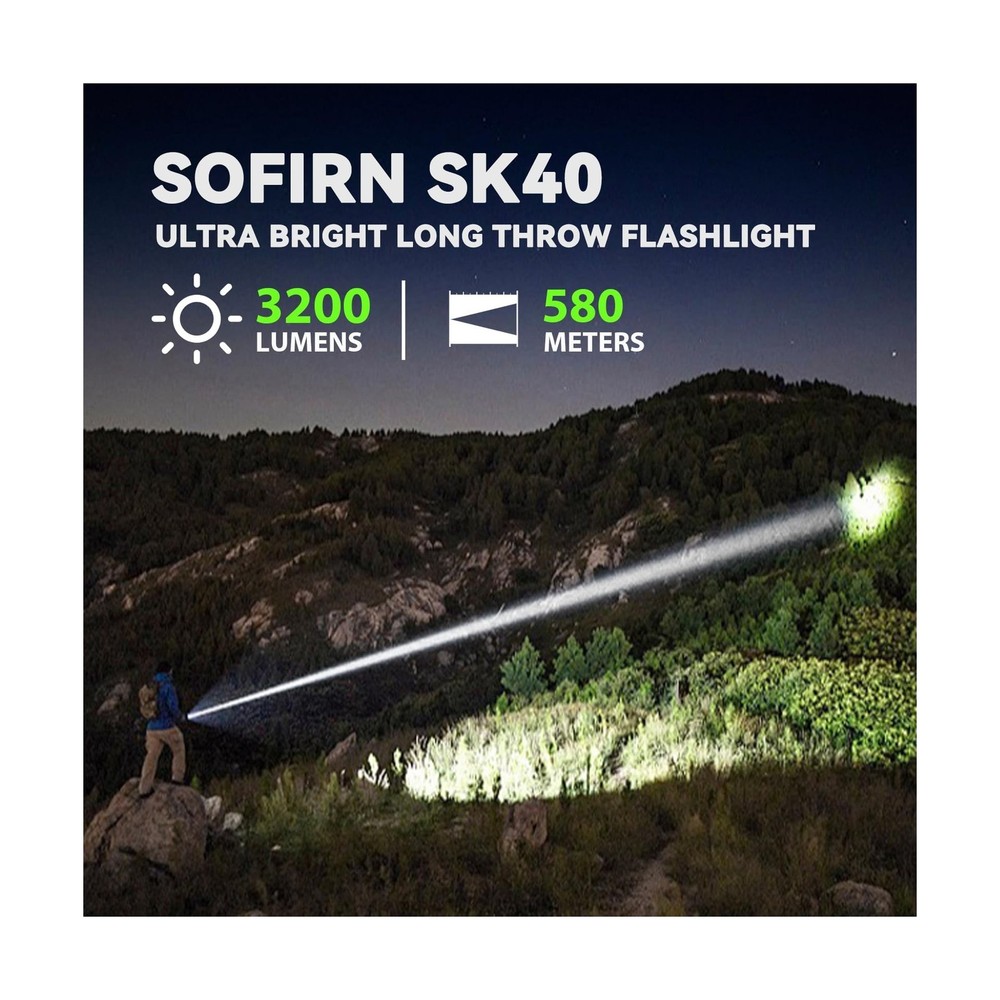 sofirn SK40 Tactical Flashlight 3200 Lumens, Rechargeable EDC Flash... Fast Ship