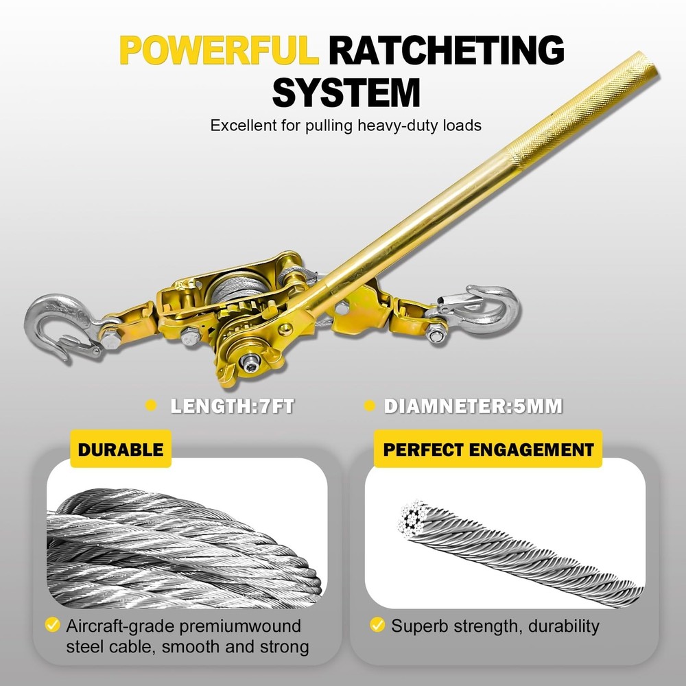Come Along Winch Puller, Cable Hoist Winch Puller with 2 Hooks, 2T (4400LBS) ...