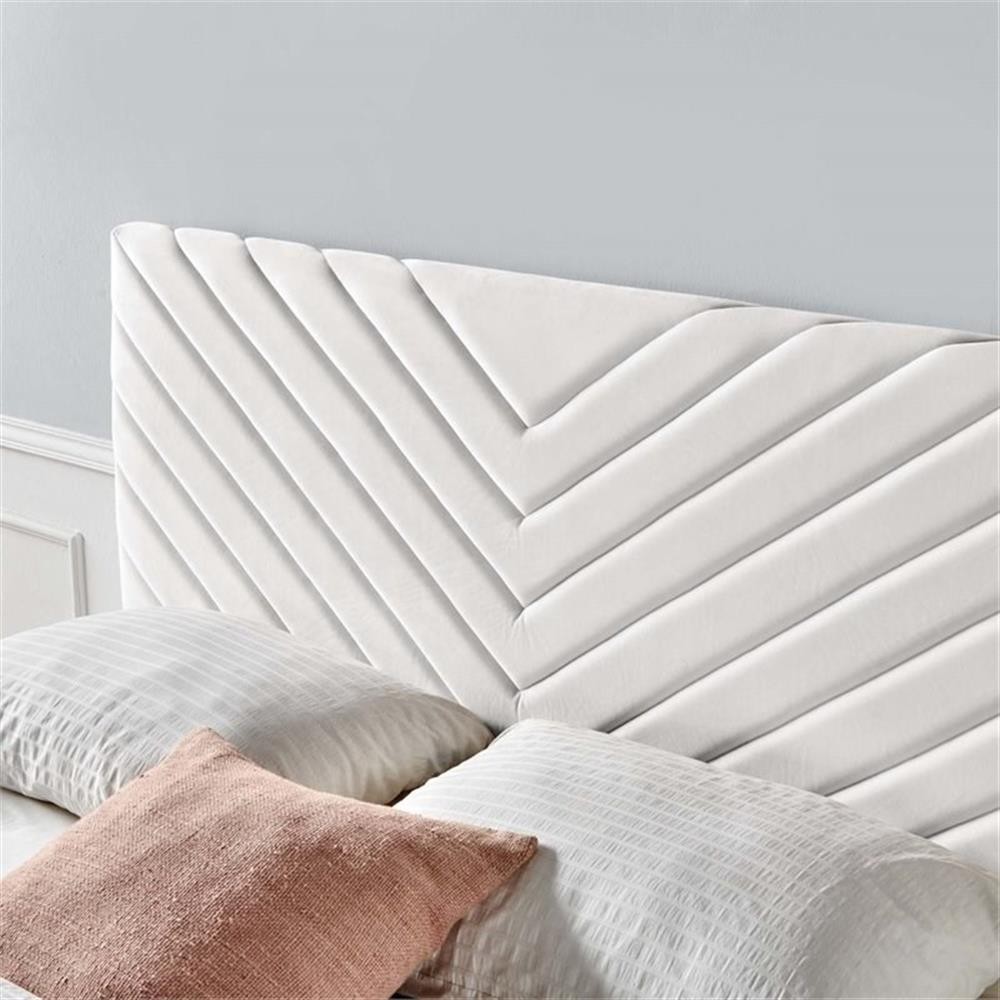 Pemberly Row Angular Channel Tufted Velvet Full/Queen Headboard in White