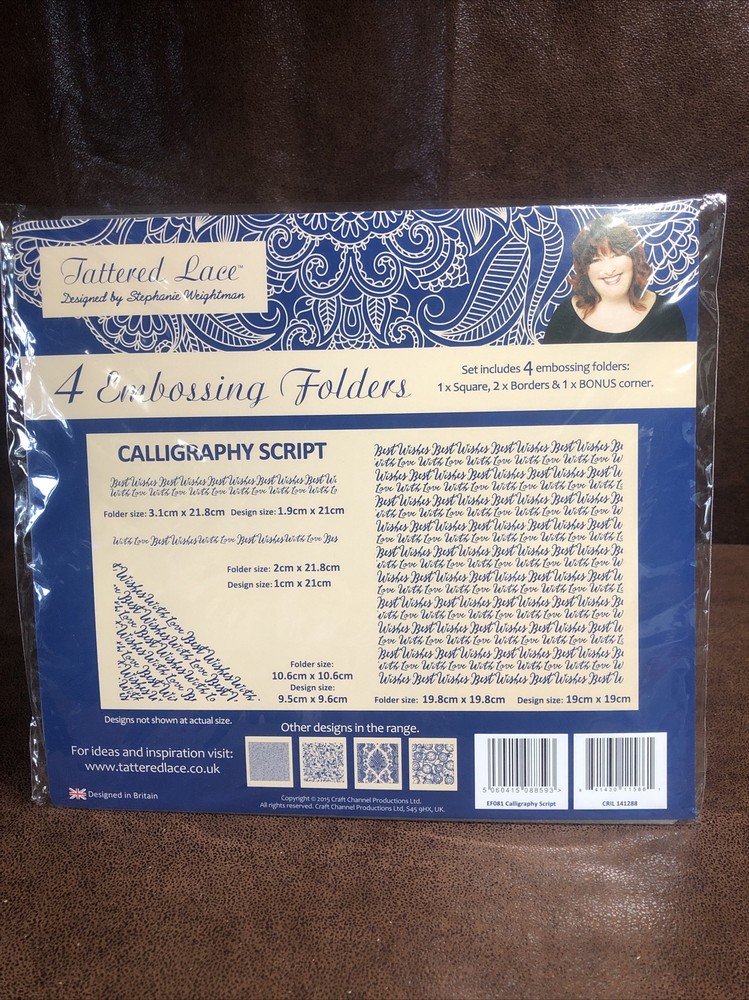 Tattered Lace - 4 Embossing Folders - Calligraphy Script - EF081