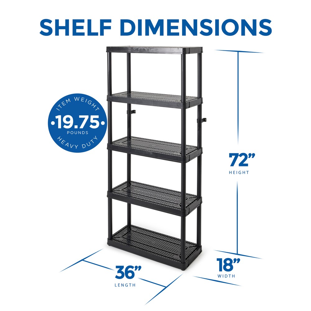 Gracious Living 5 Shelf Ventilated Medium Duty Storage Unit, Black (2 Pack)