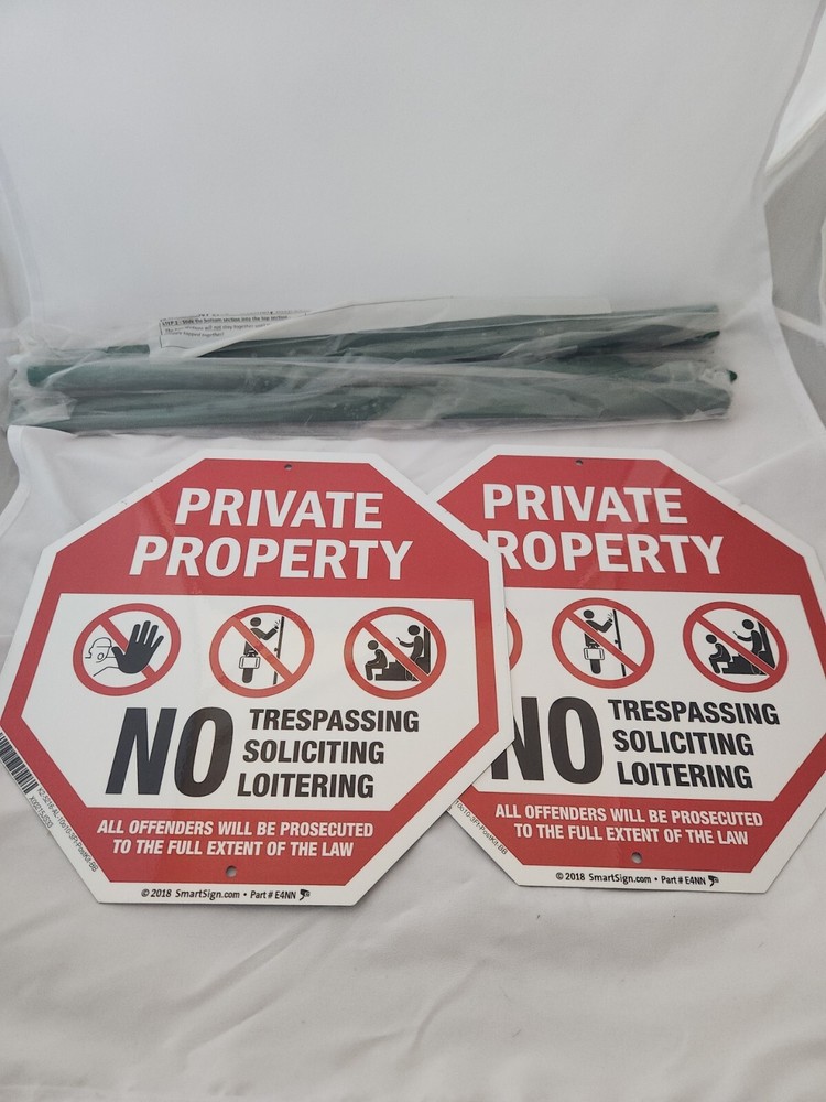 2 Pack Private Property Signs Red & White 10" Octagon