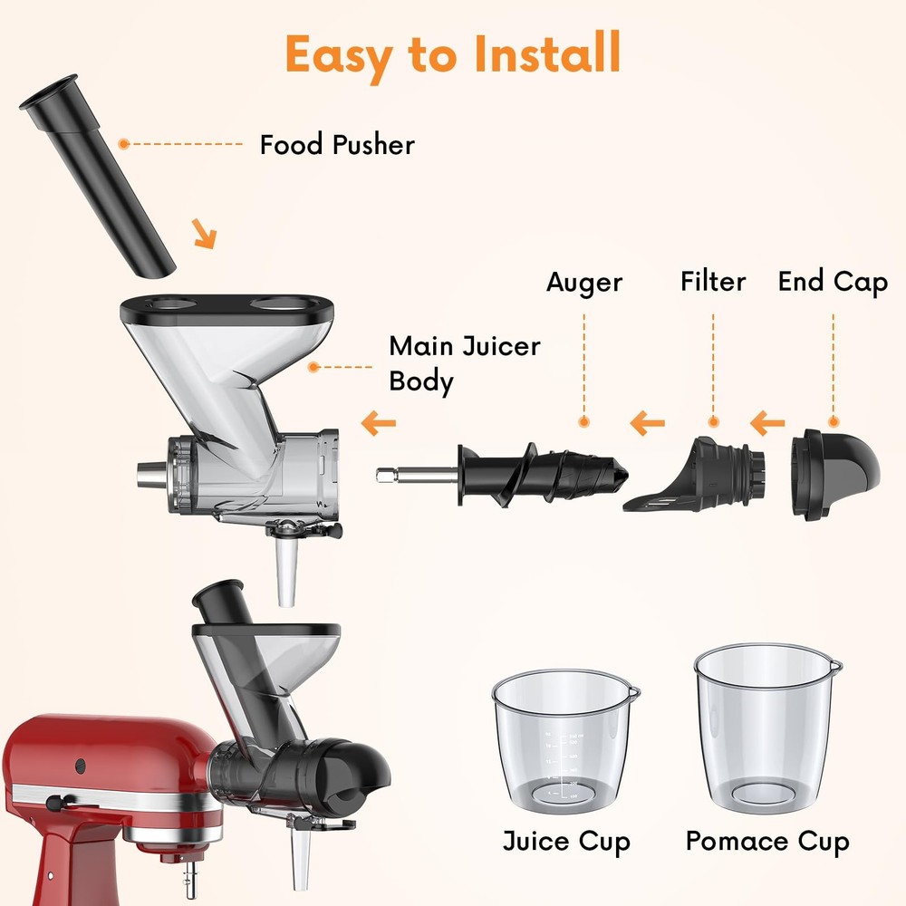 Masticating Juicer Attachment for KitchenAid Stand Mixer, Cold Pressed Juicer...