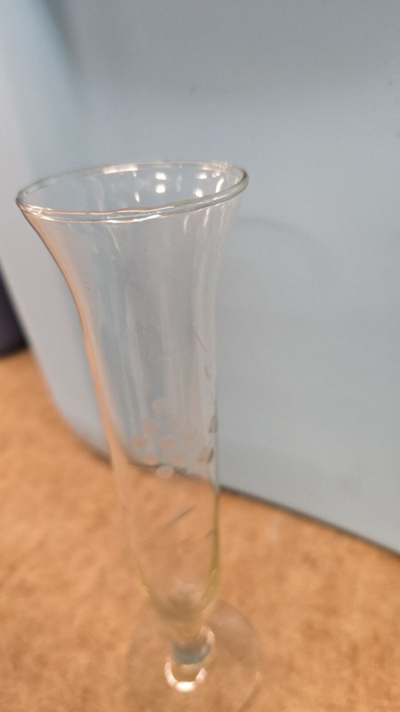 Clear Glass Bud Vase Etched Design 8”
