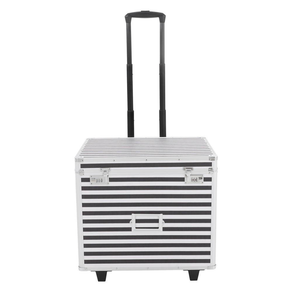 Striped style Rolling File Storage Case, Lockable File Box with Telescopic Pole