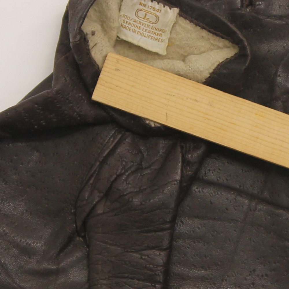 Retro Brown Tooled Pattern Winter Gloves Lined Size L