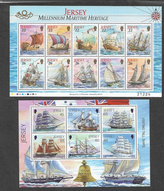 SAILING SHIPS JERSEY MNH 2 MIN SHEETS COLLECTION