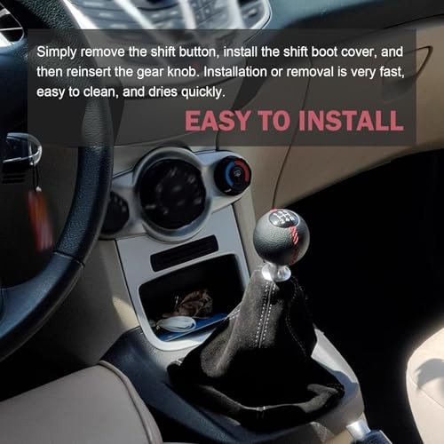 Car Shift Boot Cover, Suede Leather Manual Automatic Shift Black/Black Line