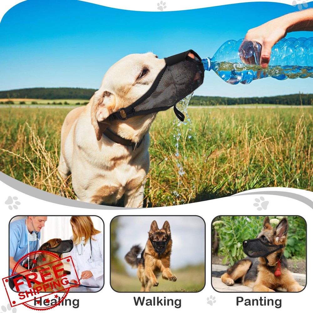 Black M Soft Dog Muzzle, Breathable Mesh Biting Licking Barking Guard M
