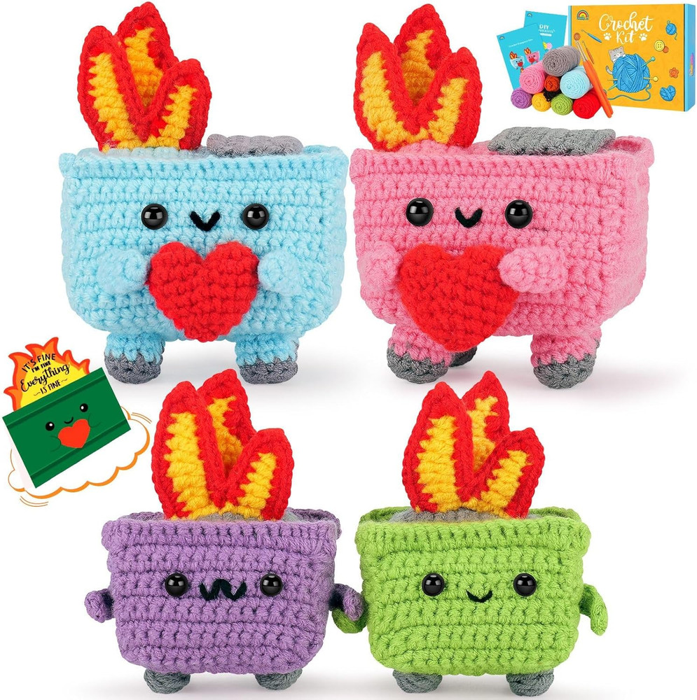 Crochet Kit for Beginners, 4PCS Dumpster Fire Crochet Starter Kit