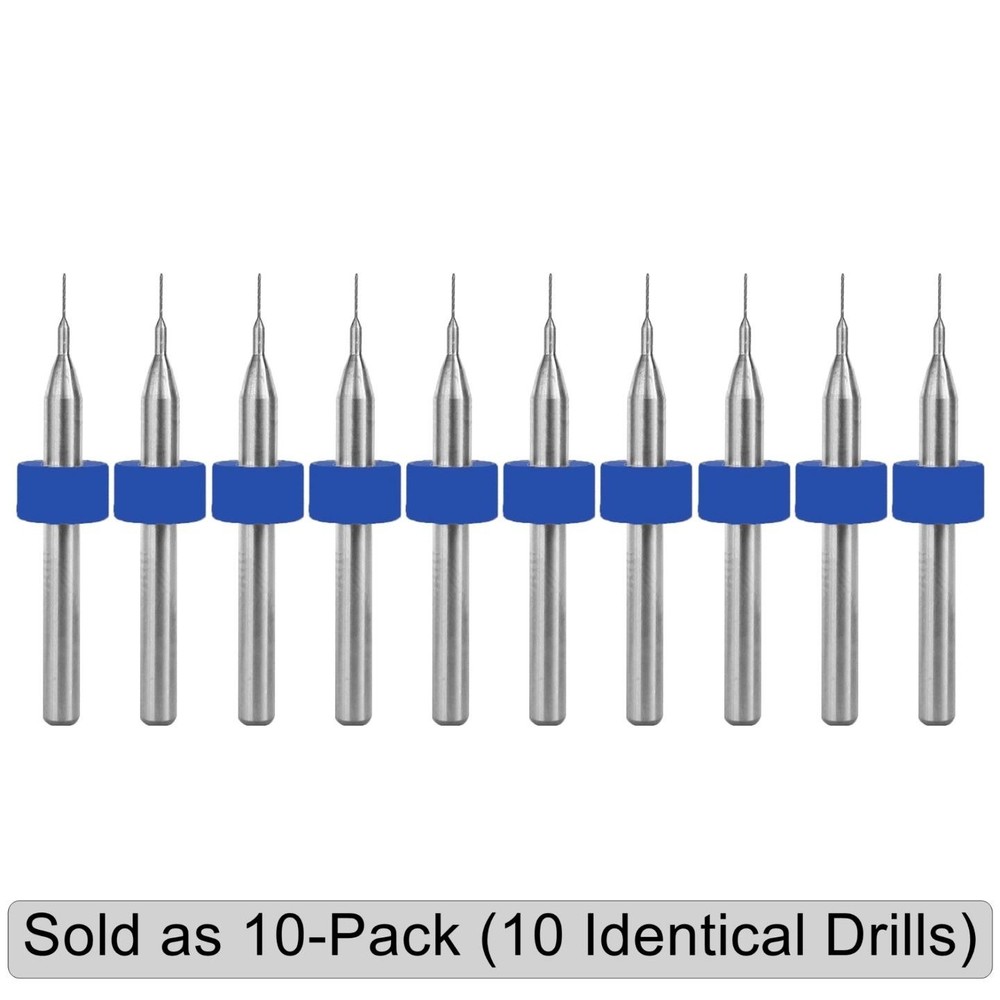0.35mm (#80) Solid Carbide Drill Bit – 10 Pack – CNC – Factory Resharpened