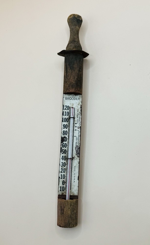 Vintage Wood Framed Chicken Brooder 9.5" Thermometer