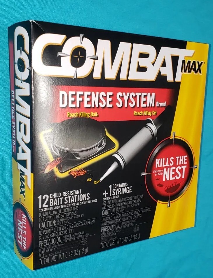 COMBAT MAX Defense System Large Roach Killing Bait & Gel - 12 Stations 1 Syringe