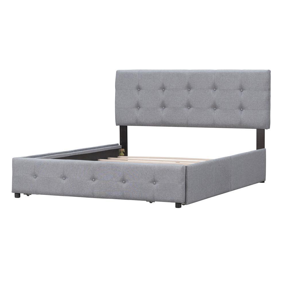 Sturdy and Durable Queen Size Platform Bed with Classic Headboard and Drawers