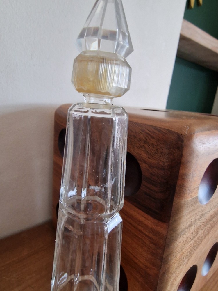 Vintage tall perfume bottle/decanter with diamond shape top